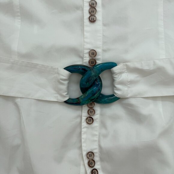 Silvia Tcherassi white button down belted aplique shirt size 14 - Picture 2 of 7
